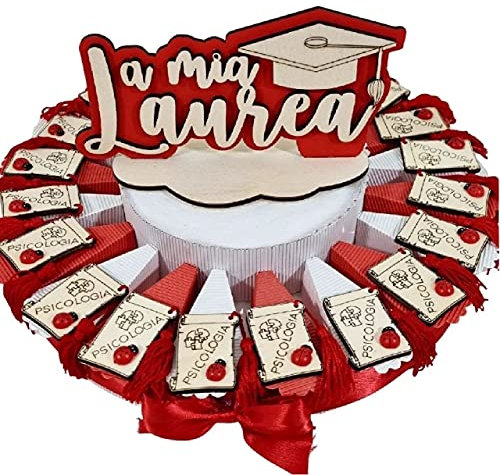 Sindy Bomboniere Laurea psicologia Torta portaconfetti Pergamena calamita Coccinella Rossa e Confetti Rossi (Torta psicologia)