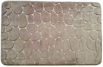 MadeInNature Tapis Microfibre Salle de Bain Antidérapant à Mémoire de Forme, Dessin Galet 50x80 cm Coloris Noir, Gris Foncé, Taupe, Bleu Canard, Fuchsia (Taupe, 1)