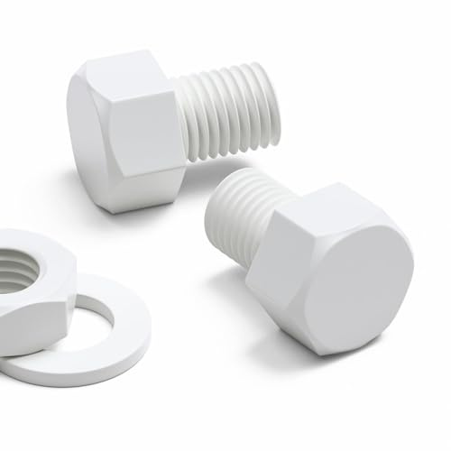 10x weiße PP-Sechskantschrauben M16 x 20 mm, Muttern & Unterlegscheiben | M16 x 20 mm, PP, weiß, 10x: Sechskantschrauben; leicht, korrosionsfrei, nichtleitend, unmagnetisch.