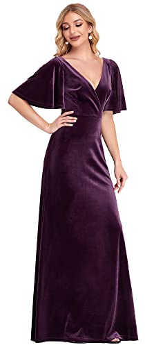 Ever-Pretty Vestito da Cerimonia Linea ad A Velluto Scollo a V Abiti da Sera Donna 00861