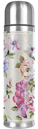 Watercolor Mayflower Thermos - Botella de agua aislada al vacío compacta de acero inoxidable para café, taza de viaje, 17 onzas