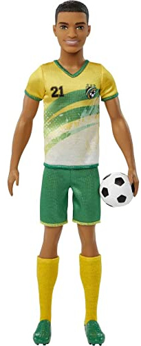 Barbie Careers Ken Fashion Doll & Accessory, Soccer Player with Short Cropped Hair, #21 Uniform, Tall Socks, Cleats & Soccer Ball