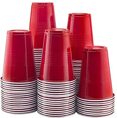 Komonee Red Cups 16oz 500ml Wide Rimmed Disposable American Superbowl Party Cups USA Adult Novelty Plastic Glass 48pc