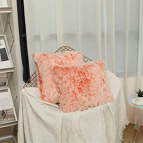 EXQULEG 2er Set Kissenbezüge,Dekokissen Zierkissenbezüge Deko Kissen Kunstfell Schaffell Lammfell Langhaar Zierkissen Kissenbezug Fellimitat Sofakissen Kissen,45x45cm (Orange)
