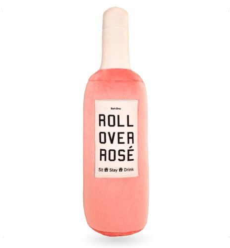Bark Bros - Rose Wine Bottle Plush Squeaky Dog Toy - Funny Parody Alcohol Theme - Birthday Gift for Puppies - Boy/Girl Dogs (Large)