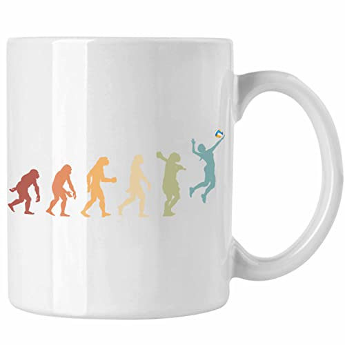 Trendation - Volleyball Geschenk Tasse Evolution Coach Herren Mädchen Kaffee Zubehör Volleyball-Spieler Spielerin (Weiß)