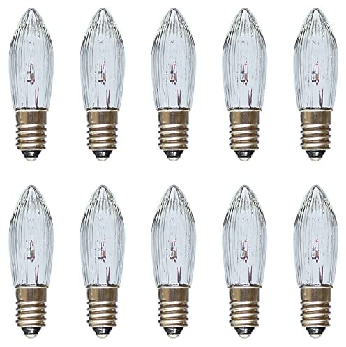 Erzgebirgslicht - AUSWAHL - 10x Topkerze Spitzkerze 55V 3W E10 für 4 Brennstellen Ersatzbirne Glühbirne Riffelkerze Glühlämpchen für Lichterketten und Schwibbogen (keine LED!)