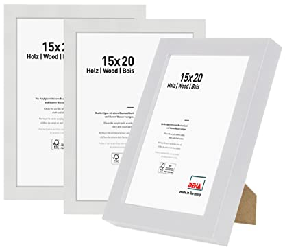 DEHA Design Bilderrahmen, 15 x 20 cm (3er Set), Holz, Weiß, Fotorahmen zum Auftstellen im Hoch- & Querformat, bruchsicheres Kunstglas, Fontana
