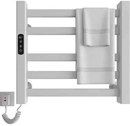Radiador de Toallas 500x450mm Toallero Eléctrico Bajo Consumo Secador de Toallas Radiador Toallero eléctrico inteligente Calienta Toallas, calefacción de fibra de carbono, antracita-White Left