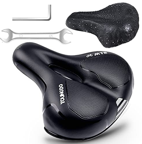 YOUNGDO Sillín de Bicicleta, Asiento de Gel para Bicicleta, Amplio, Suave, cómodo, Transpirable, Amortiguador de Golpes, ergonómico, con Cubierta Impermeable (Plata)