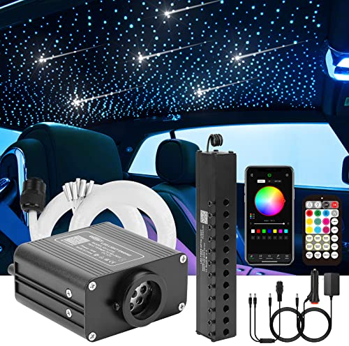 CHINLY Sternenhimmel Auto Glasfaser Licht für Auto/Decke, 16W Meteor Twinkle 500pcs of (0.75mm+1.0mm+1.5mm)*3m Bluetooth APP/Remote LED Fiber Optic Star Deckenleuchten Kit mit Shooting Star Light Kit