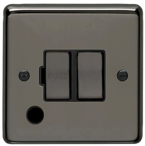 13A DP Switched Fuse Spur & Flex Outlet -BLACK NICKEL & Black Trim- 240V Mains Isolation - Decorative Kitchen/Interior Wall Face Plate – Oven/Cooker/Hob Appliance On/Off Switch