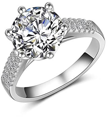 Whoiy Ringe Frauen 52, Ring Damen Silber 6 Klauen Zirkon Pave Ring Versilbert für Hochzeit Promise Verlobungs