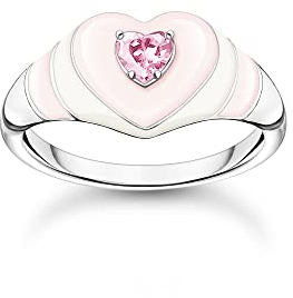 THOMAS SABO Damen Ring Herz mit pinkem Stein Silber 925 Sterlingsilber, Kaltemail TR2435-041-9