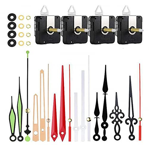 JZK 4x Long Shaft Silent Quartz Clock Movement and 6 Pairs Hands - Non Ticking Wall Clock Mechanism, Sweeping Second Hand