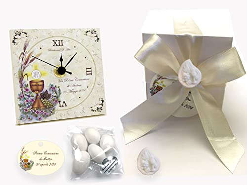 Bomboniera orologio in legno modello calice per prima comunione Personalizzato con frase da voi scelta, misura cm. 10x10 e movimento silenzioso al quarzo.