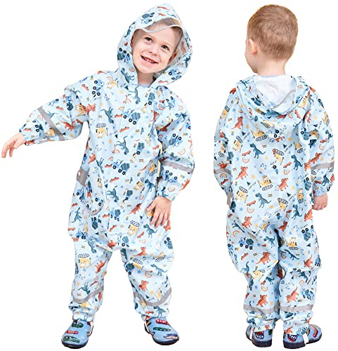 Fewlby Tuta Impermeabile Bambini Tuta Pioggia Bambina Antipioggia con Cappuccio Poncho Impermeabile Ragazze Ragazzi Giacche da Pioggia con Cappello Trasparente per 1-10 Anni