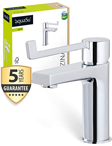 'aquaSu® Waschtischarmatur Zina, mit Wasserspar-Mischdüse, Komforthebel, Pop-Up-Ventil, Keramikkartusche, Standard-Montage, Messingkern, verchromt, 799133
