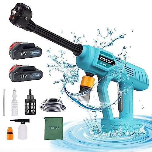 Akku-Hochdruckreiniger, Ersetzen für Makita 18V Akku BL180, mit 2 x 3000mAh Akku und Ladegerät, Sechs Zubehör，6 In 1 Düse zum Waschen Garden, Car und Flächenreiniger