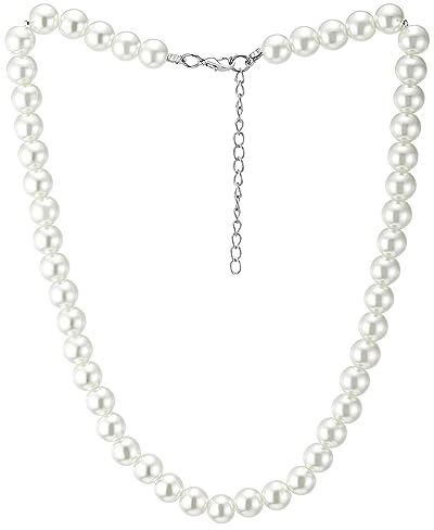 COOLSTEELANDBEYOND Klassischer Weiß Perle Halsband Halskette Statement Halskette Perlen Kette, Abendkleid Hochzeit Bankette