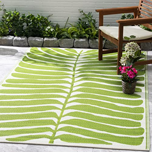 FAB HAB Tropisch Botanisch Outdoor Teppich - Wetterfest, Farbecht, Wendbar - Recycelter Premium-Kunststoff - Terrasse, Garten, Balkon, Bad, Flur - Kunststoffteppich Hilo - Grün - 120 x 180 cm