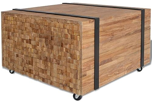 Homgoday Beistelltisch Couchtisch Sofatisch Kaffeetisch Wohnzimmertisch Teetisch für Wohnzimmer Büro Teak 60x60x38 cm