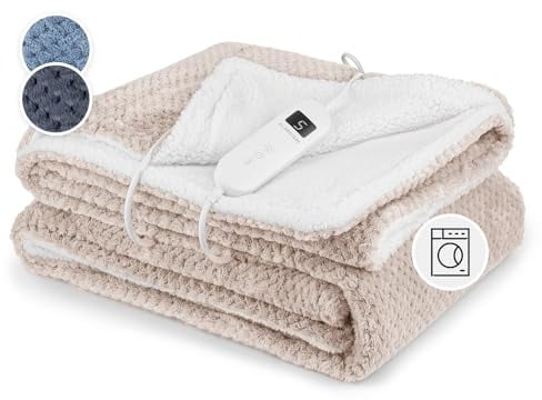 Klarstein XL Elektrische Kuscheldecke, Heizdecke mit Abschaltautomatik, 180x130 cm Elektrische Wärmedecke Maschinenwaschbar, Doppelseitige Heizdecke für Bett & Sofa, Wärme Decke mit 9 Heizstufen