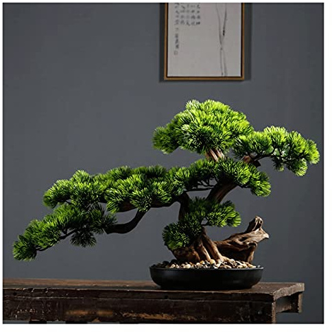 Realistic Fake Bonsai Pine Tree - 17 Inches Artificial Plant For Desktop Display, Zen Garden Décor - Potted House Plant By