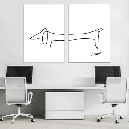 Dittelle Dackel-Picasso-Kunstdrucke, minimalistische Drucke, Dackel-Hundezeichnungen, Hundeliebe-Geschenke, Dackel-Poster, 60 x 80 cm, 2 Stück, rahmenlos