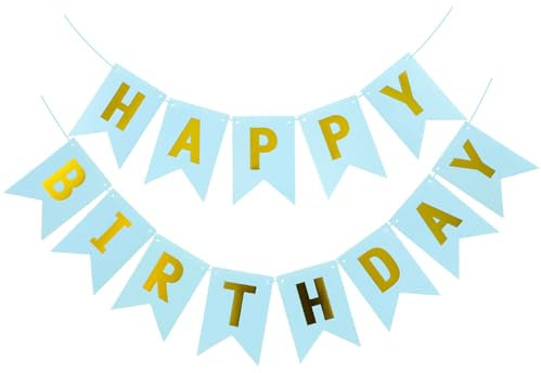 PatiCool Cartel azul de feliz cumpleaños – Letrero, guirnalda para baby shower, decoración colgante de pared y puerta