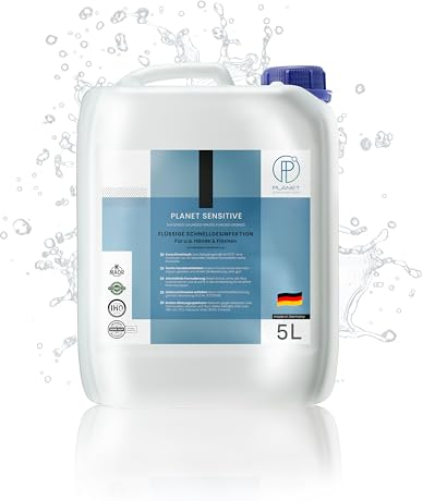Planet Sensitive® - 5L alkoholfreies Desinfektionsmittel für Flächen, Oberflächen, Hände & Haut | Gegen Bakterien, Viren, Pilze, Sporen, Schimmel & Gerüche | Mild basisch, Halal & Koscher | Kanister