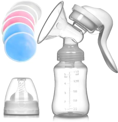 Tire Lait Manuel + 6 coussinets d'allaitement réutilisables - Tire Lait Facile À Utiliser - Design Sympa et Ergonomique (150mL) - Sans BPA