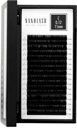 Wimpern für Wimpernverlängerung Nanolash - Wimpernextensions zur Volumentechnik, Wimpern zur professionellen Verlängerung (0.12 C, 11mm)