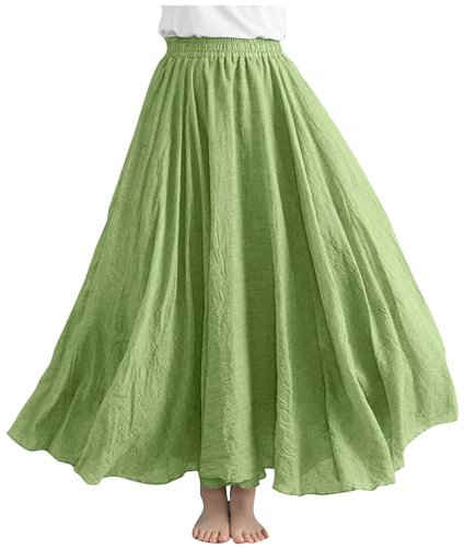 Cotton Linen Skirt for Women UK A Line Maxi Skirts Elegant Casual High Waist Skirts Office Work Swing Skirts Solid Basic Skirts Long Length Party Skirts Going Out Strappy Skirts Ladies Mint Green