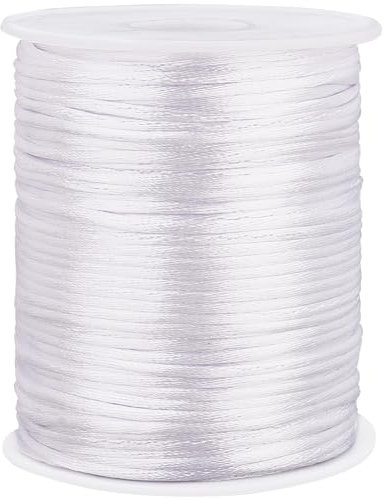 PH PandaHall 100m Cordon de Queue de Rat Soyeux 2mm Cordon de Queue de Rat en Satin Blanc Cordon D'Artisanat en Soie Cordon de Bracelet pour Bracelets Colliers Attrape-Rêves Porte-Clés Tresse Cheveux