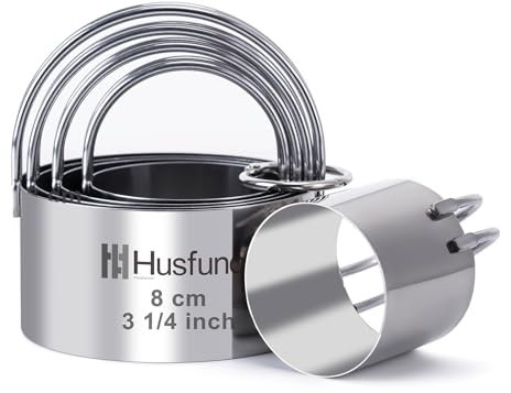 Husfunov Juego de cortadores de galletas redondos con mango, 5 piezas de acero inoxidable, herramientas profesionales para hornear masa para pasteles