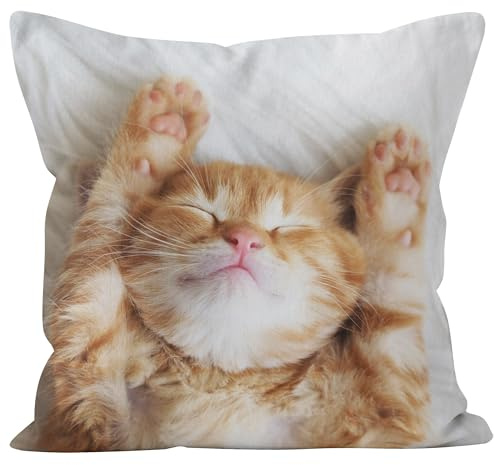 CEVAN Leinen Kissenbezüge Jugendzimmer Kissenhülle Dekokissen Katze Kissenbezüge Retro Kissenbezug XXL Couch Kissenbezüge Sofa Dekor 40x40cm,1Pcs