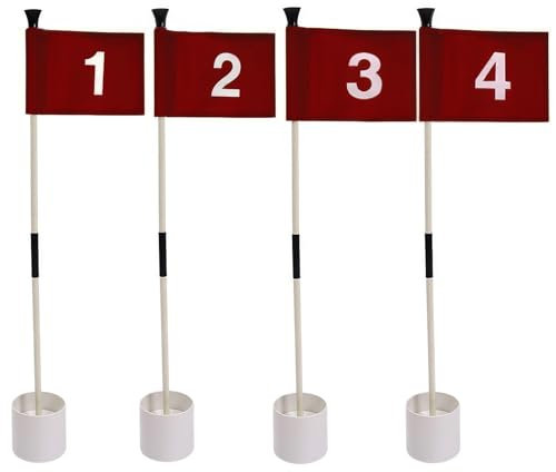 Zhildmosin Putting Green Flags 4Pcs Set, Double-Sided Numbered (1-4), Detachable Golf Flagstick (Total Height 83cm, 10.7cm Dia Hole Cup), Red, 26 cm x 16.5 cm, Golf Accessory