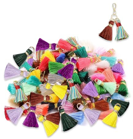Ceihwa 80 Stück Bunt Quasten Anhänger 2cm Tassel Mini Fransen Handgefertigtes Quasten zum Basteln Schlüsselanhänger Quasten für Lesezeichen Troddel Anhänger Tassel Anhänger für DIY Schmuck