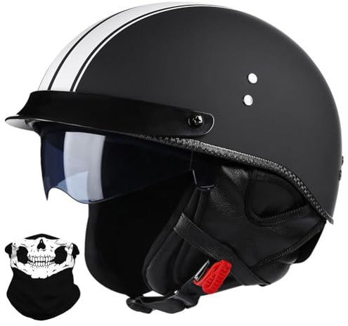 Uueybsg Retro Motorradhelm Deutsche Jethelm, Motorrad Halbhelme mit Visier, Vintage Halbschalenhelm mit ECE, Fahrrad Cruiser Chopper Moped Roller Scooter Helm für Erwachsene Damen Herren