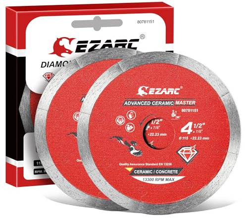 EZARC Diamant Trennscheiben 115mm, Diamantscheibe Feinsteinzeug, Diamanttrennscheibe für Fliesen, Keramik, Porzellan, zum Nassschneiden (2 Stück)