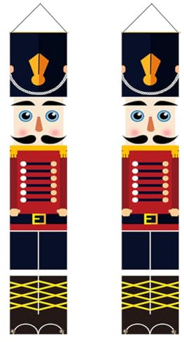 Banner Soldado de Navidad, Pancartas de Cascanueces Banner, Banderola de Navidad para Puerta de Entrada patio Jardín Exterior e Interior con 2 Ganchos (180 * 30 cm)