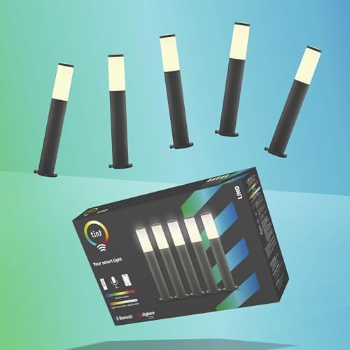 tint 5er-Set Smarte Outdoor LED Wegeleuchten LINO – Steuerbar per Alexa, Bluetooth oder Fernbedienung – Mit RGB, warm- und kaltweißem Licht (1800-6500 K) – Spritzwassergeschützt (IP44)
