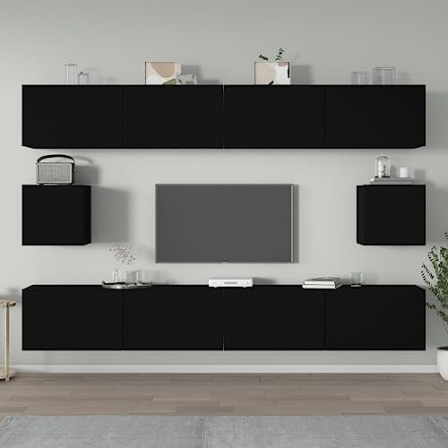 IKAYAA TV Cabinet Set black TV Stand 6 Piece Furniture