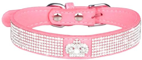 Suiecuor Hundehalsband Kleine Hunde Hundehalsband Strass Glänzende Diamanten Weiches Wildleder Verstellbares Welpenhalsband für Kleine Mittlere Hunde Rosa M