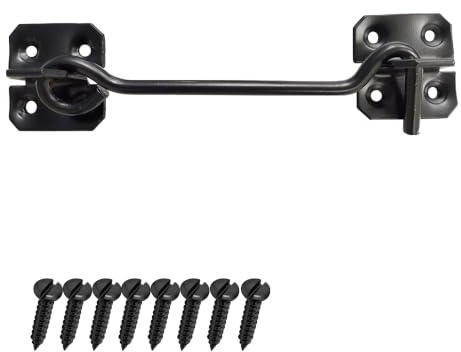 Keypak 150mm Wire Cabin Hook, Black Gate & Window Security Latch & Lock | Traditional Style Door & Garden Hardware, Hook and Eye with fixings included