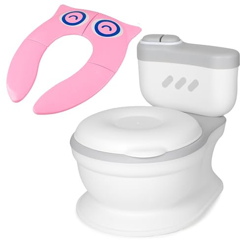 Toral Orinal Bebe 2 años Musical Acolchado con Sonido - Incluye Reductor WC Niños Plegable Rosa. Perfecto como Adaptador WC Niños - Orinales Infantiles +18m Modelo Poopy