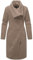 Navahoo Damen lange Übergangsjacke Mantel in Woll-Optik mit asymmetrischem Kragen und wasserdichtem Reißverschluss Samtrose 14 Taupe Grey Gr. L