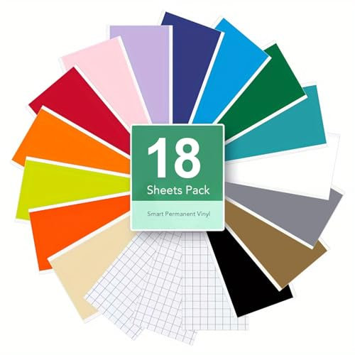 Smart Vinyl Permanent for Cricut Joy - 18 Pieces 5.5 × 12 inch Self-Adhesive Plotter Film, Vinyl Plotter Film for DIY Cups, Cars, Banners, Decoration