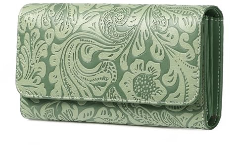 GOIACII Geldbörse Damen Groß Portemonnaie für Frauen Leder Große Kapazität Geldbeutel mit RFID Blocking und 13 Kartenfächer Grün